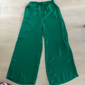 Green satin pants